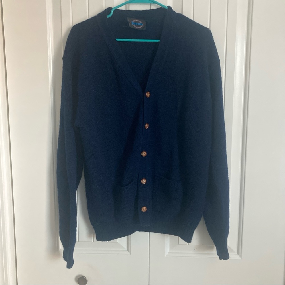 Vintage Jantzen Mens Cardigan Sweater 70% Wool 30% Acrylic Buttons Blue Preppy